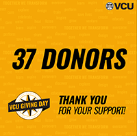 VCU. 37 donors. VCU Giving Day. Thank you for your support