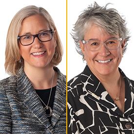 Headshots of former dean Beth Angell and retired faculty member Kia Bentley
